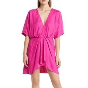 BTFL-Life Candra Dress Floral Jacquard Dolman Sleeve Mini Fuchsia Pink NWT Small